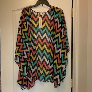Jack by BB Dakota Multicolor Chevron Kimono Top - Black, Coral, Teal, Yellow